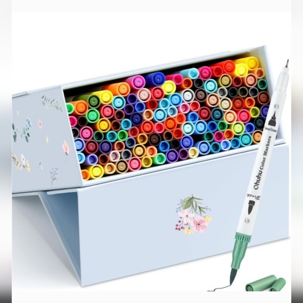 Ohuhu Dual Tip Brush Marker Set 120 Markers Child Adult Craft Coloring